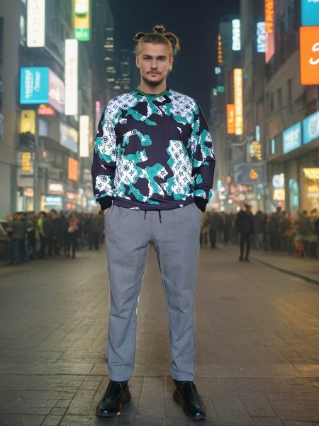 Louis Vuitton LV luxury black white green camouflage sweatshirt for men — premium casual streetwear clothing